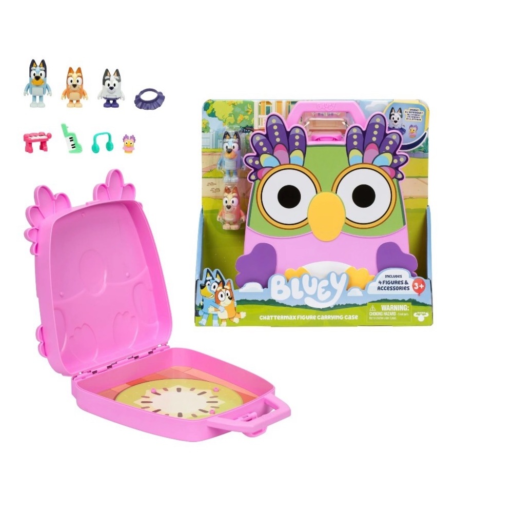 CHATTERMAX Figure Case, Includes Bluey, Bingo, Muffin and Chattermax. NEW !